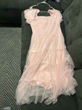 Soft Pink Tiered Tulle Maxi Dress